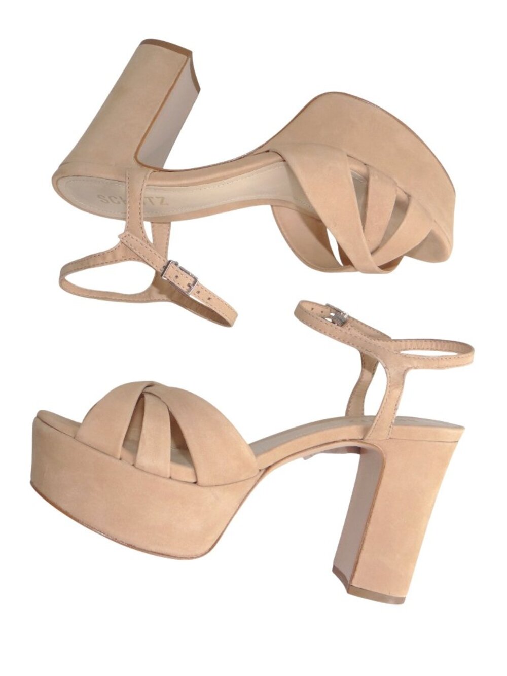 Schutz Keefa Platform Sandals Honey Beige Nubuck Leather Block Heel Nude 8B